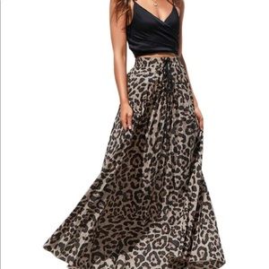 Gray and Black leopard print maxi skirt